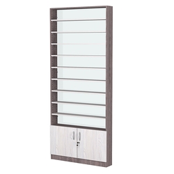 Стеллаж из ДСП с 9-ю полками 150x900 мм серии LEVEL-9 №9-1 (З/C - СТЕКЛО), Ясень Анкор темный + Ясень Анкор светлый