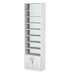 Стеллаж из ДСП с 8-ю полками 300x600 мм серии LEVEL-8 №5-1 (З/C - СТЕКЛО), Ясень Анкор светлый