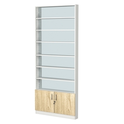 Стеллаж из ДСП с 6-ю полками 100x900 мм серии LEVEL-6 №8-2 (З/C - ЗЕРКАЛО), Белый + Дуб Сонома