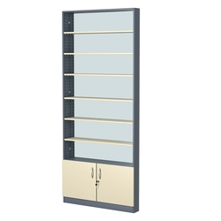 Стеллаж из ДСП с 6-ю полками 100x900 мм серии LEVEL-6 №8-2 (З/C - ЗЕРКАЛО), Темно-серый + Крем Вайс