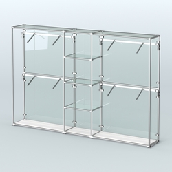 Торговая система ХРОМ (задняя стенка - стекло) 3030 мм с прозрачными полками и поручнями №8, Ясень Анкор светлый