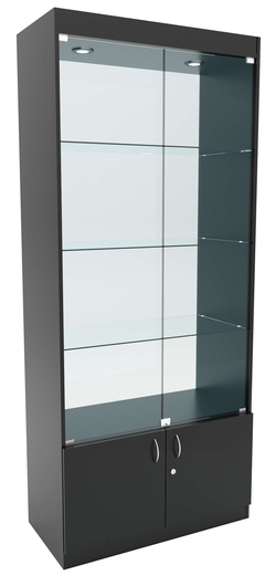 Стеклянная витрина №1-2 с каркасом из ДСП (задняя стенка стекло), Черный