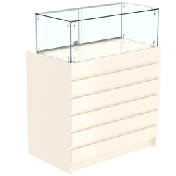 Торговый прилавок с прозрачным колпаком и фасадными панелями №1Э-14, Крем Вайс