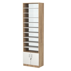 Стеллаж из ДСП с 9-ю полками 350x600 мм серии LEVEL-9 №6-1 (З/C - СТЕКЛО), Дуб Канзас коричневый + Белый