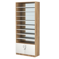 Стеллаж из ДСП с 8-ю полками 350x900 мм серии LEVEL-8 №13-2 (З/C - ЗЕРКАЛО), Дуб Канзас коричневый + Белый