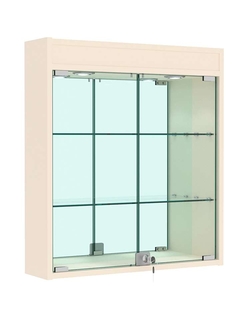 Витрина настенная №1-4А с подсветкой и зеркалом, Крем Вайс