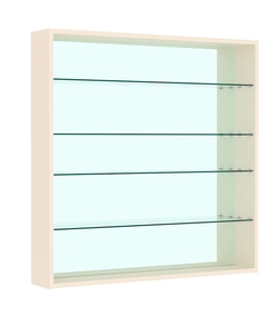 Витрина настенная №4-2Г открытая с прозрачными полками и зеркалом, Крем Вайс