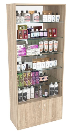 Витрина СЭСП-О №1-400 (З/C - Зеркало) со стеклянными полками, Дуб сонома