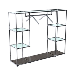 Хромированный стенд-вешало TD-47 №1-1 Хром (с прозрачными полками стекло 6мм), Дуб Венге