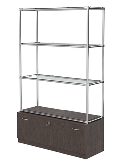 Хромированный стеллаж с прозрачными полками №3 с тумбой Т-11, Дуб Венге