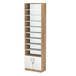 Стеллаж из ДСП с 8-ю полками 300x600 мм серии LEVEL-8 №5-1 (З/C - СТЕКЛО), Дуб Канзас коричневый + Белый