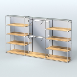 Торговая система ХРОМ (задняя стенка - зеркало) 3600 мм с полками ДСП и поручнями №6, Дуб Золотистый