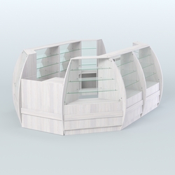 Торговый островок из стекла и дсп БРИЗ средний №3, Ясень Анкор светлый