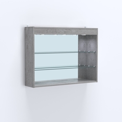 Витрина настенная №203-4Г зеркальная без дверей со стеклянными полками и верхней подсветкой, Бетон Чикаго светло-серый F186 ST9