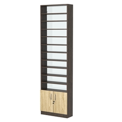 Стеллаж из ДСП с 10-ю полками 200x600 мм серии LEVEL-10 №3-1 (З/C - СТЕКЛО), Дуб Венге + Дуб Сонома