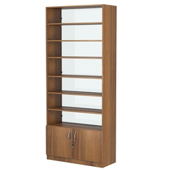 Стеллаж из ДСП с 6-ю полками 350x900 мм серии LEVEL-6 №13-1 (З/C - СТЕКЛО), Орех