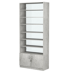 Стеллаж из ДСП с 6-ю полками 350x900 мм серии LEVEL-6 №13-1 (З/C - СТЕКЛО), Метрополитан Грей