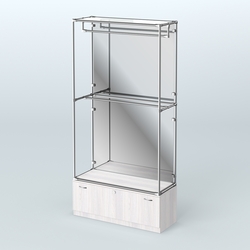 Торговая система ХРОМ (задняя стенка - зеркало) 1200 мм №1-1 с тумбой Т-11 и поручнями, Ясень Анкор светлый