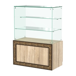 Стеклянный прилавок с декором и двумя прозрачными полками №СПБА-07, Дуб сонома