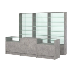 Комплект витрин с наклонными полками SL-6 №12-1 и прилавков ЭК-2, Бетон Чикаго светло-серый F186 ST9