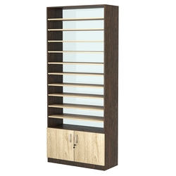 Стеллаж из ДСП с 10-ю полками 350x900 мм серии LEVEL-10 №13-1 (З/C - СТЕКЛО), Дуб Венге + Дуб Сонома