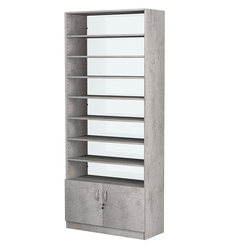 Стеллаж из ДСП с 8-ю полками 400x900 мм серии LEVEL-8 №14-1 (З/C - СТЕКЛО), Бетон Чикаго светло-серый F186 ST9