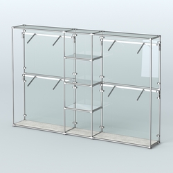 Торговая система ХРОМ (задняя стенка - стекло) 3600 мм с зеркальными полками и поручнями №8, Метрополитан Грей