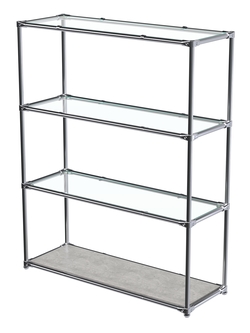 Торговый хромированный стеллаж с прозрачными полками №7, Метрополитан Грей