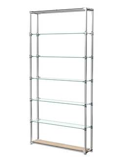 Пристенный торговый стеллаж ЛАЙТ с узкими стеклянными полками №1, Дуб Сонома