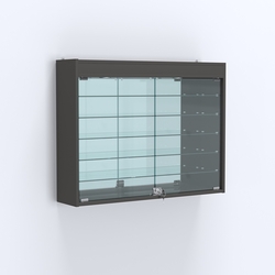 Витрина настенная №203-8А широкая с подсветкой, стеклянными полками и зеркалом, Черный