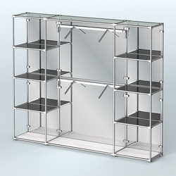 Торговая система ХРОМ (задняя стенка - зеркало) 2430 мм с тонированными полками и поручнями №7, Ясень Анкор светлый