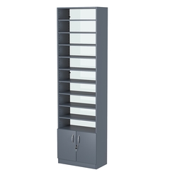 Стеллаж из ДСП с 9-ю полками 300x600 мм серии LEVEL-9 №5-1 (З/C - СТЕКЛО), Темно-Серый