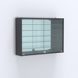 Витрина настенная №203-6А широкая зеркальная с пятью стеклянными полками, Антрацит