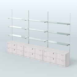 Система Neo Fix №8 со стеклянными полками и тумбами T-12, Ясень Анкор светлый