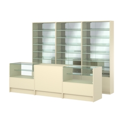 Комплект витрин с наклонными полками SL-6 №12-2 и прилавков ЭК-3, Крем Вайс