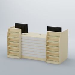 Ресепшен Атлант с накладными планками и наклонными полками №7, Крем Вайс + Белый