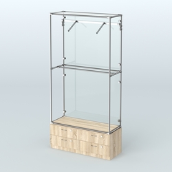 Торговая система ХРОМ (задняя стенка - стекло) 1200 мм №4-2 с тумбой Т-14 и поручнями, Дуб Сонома