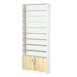 Стеллаж из ДСП с 8-ю полками 200x900 мм серии LEVEL-8 №10-1 (З/C - СТЕКЛО), Белый + Дуб Сонома