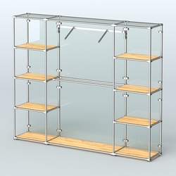 Торговая система ХРОМ (задняя стенка - стекло) 2430 мм с полками ДСП и поручнями №11, Дуб Золотистый