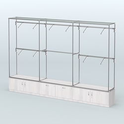 Торговая система ХРОМ без ДСП 3600 мм №9 с тумбами Т-21, Т-15 и поручнями, Ясень Анкор светлый