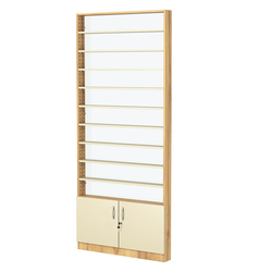 Стеллаж из ДСП с 9-ю полками 100x900 мм серии LEVEL-9 №8-1 (З/C - СТЕКЛО), Дуб Золотистый и Крем Вайс