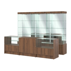 Комплект стеклянных витрин ИС-03 и прилавков ЭК-3, Орех