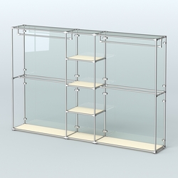 Торговая система ХРОМ (задняя стенка - стекло) 3030 мм с полками ДСП и поручнями №4, Крем Вайс