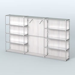 Торговая система ХРОМ (задняя стенка - ДСП) 3600 мм с зеркальными полками и поручнями №9, Ясень Анкор светлый