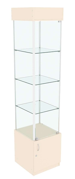 Витрина ЛЮКС №11 с подсветкой и стеклянными полками , Крем Вайс
