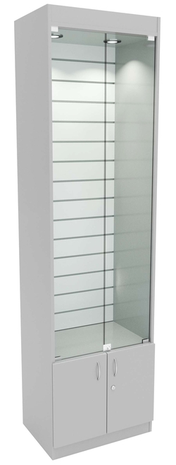 Витрина со стеклянными дверками №3-600 из ДСП (задняя стенка Экономпанель), Серый