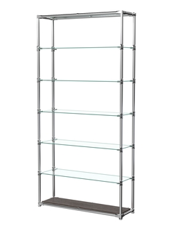 Пристенный торговый стеллаж ЛАЙТ с полками из прозрачного стекла №2, Дуб Венге