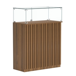 Торговый прилавок прямоугольный с планками и стеклянным колпаком ВЕРТИКАЛЬ №1, Орех