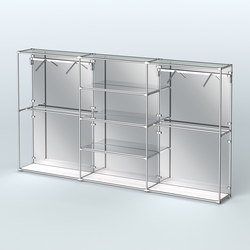 Торговая система ХРОМ (задняя стенка - зеркало) 3600 мм с зеркальными полками и поручнями №10, Ясень Анкор светлый