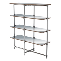 Хромированный стенд Прогресс №1-5 (с полками Зеркало 4мм), Орех